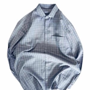 Grey Checkered Full-Sleeve Shirt | Vintage Thrift | Size M