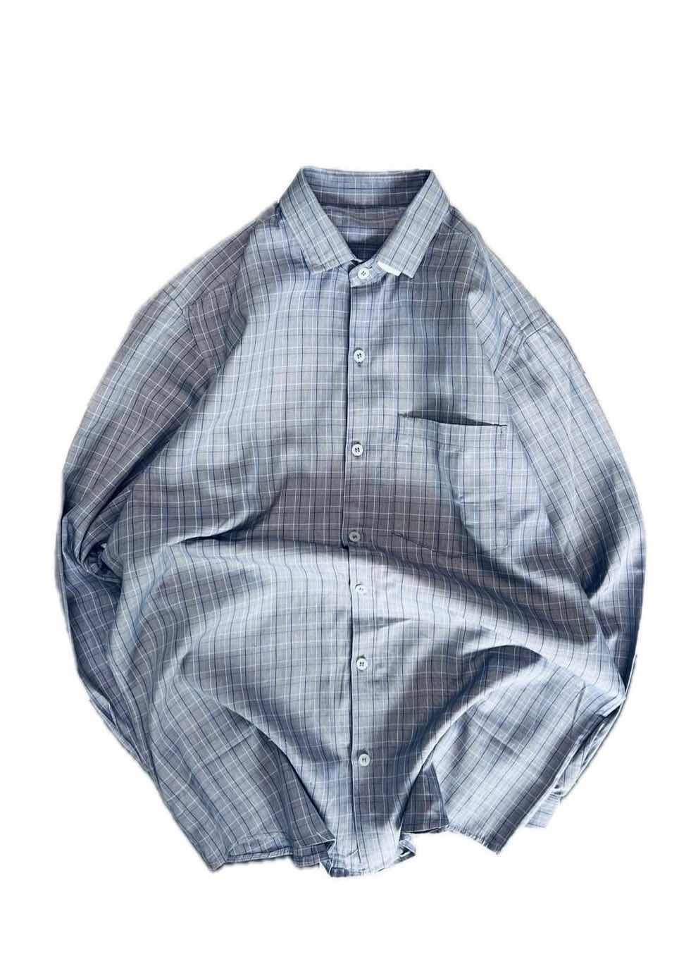 Grey Checkered Full-Sleeve Shirt | Vintage Thrift | Size M